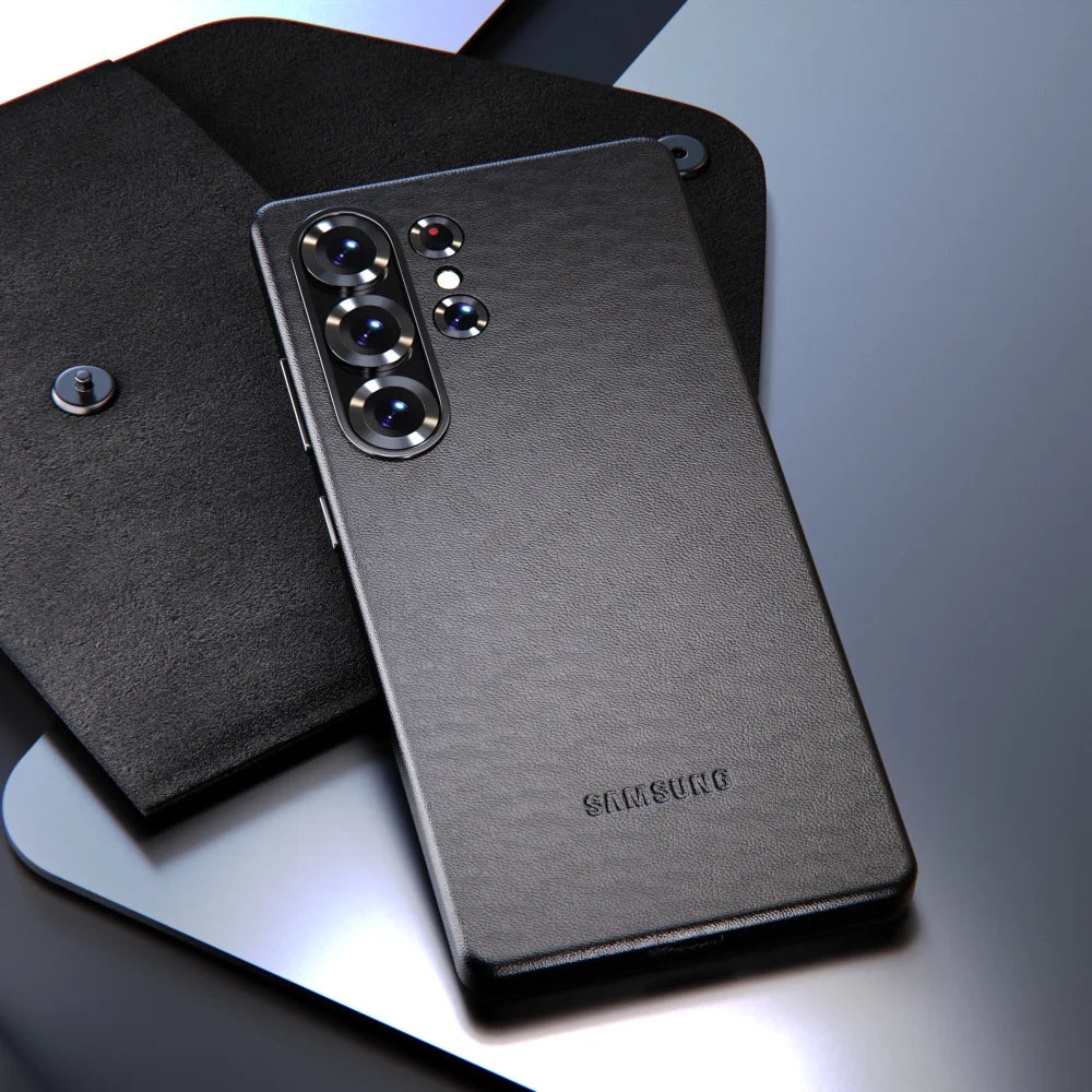 جراب جلدي مقاوم للصدمات من جلد الغنم لهاتف Samsung Galaxy S25 Ultra Plus، غطاء خلفي واقٍ لهاتف S25Ultra S25Plus S25