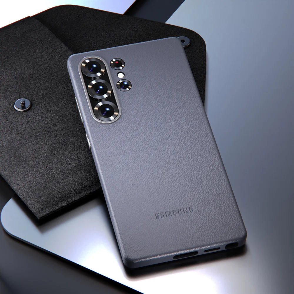 جراب جلدي مقاوم للصدمات من جلد الغنم لهاتف Samsung Galaxy S25 Ultra Plus، غطاء خلفي واقٍ لهاتف S25Ultra S25Plus S25