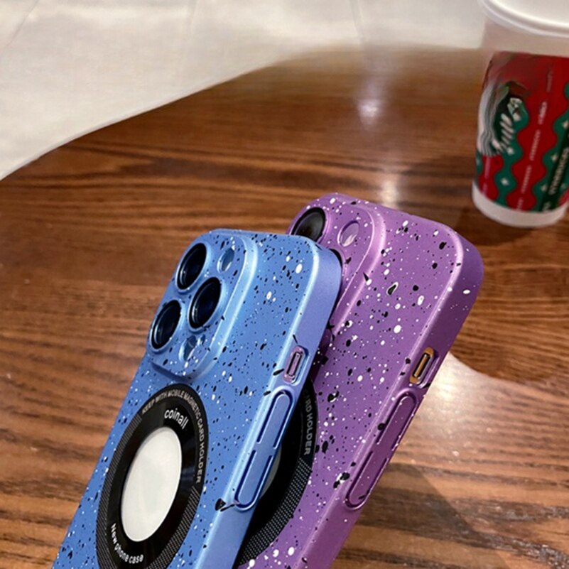 جراب مغناطيسي فاخر من مادة البولي كربونات الصلبة بنقاط الموجة لهاتف iPhone 12 13 14 Pro Max جراب Magsafe لهاتف iPhone 14 Plus مع فتحة شعار