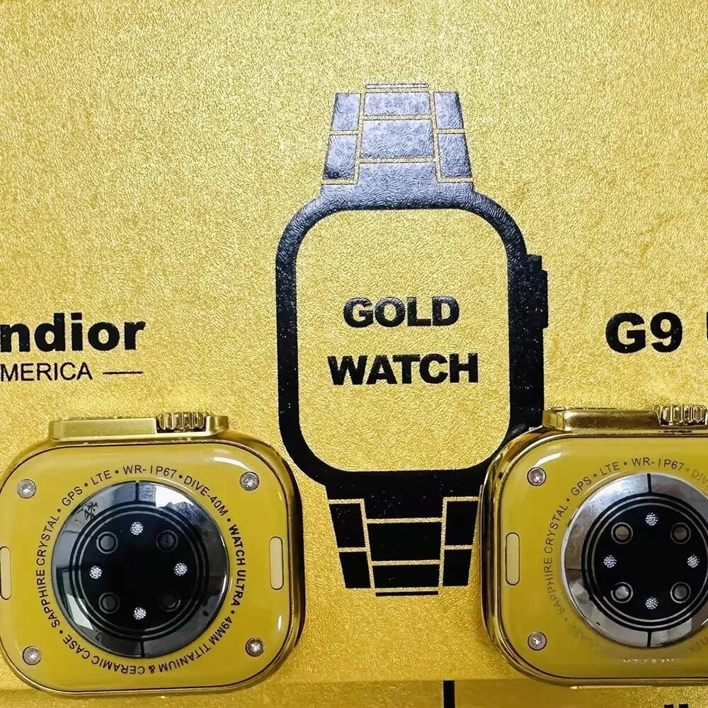 ساعة ذكية أصلية G9 Ultra Pro Gold Series 9 NFC Bluetooth Call Stainless Steel Wireless Charge 3 Strap للرجال والنساء