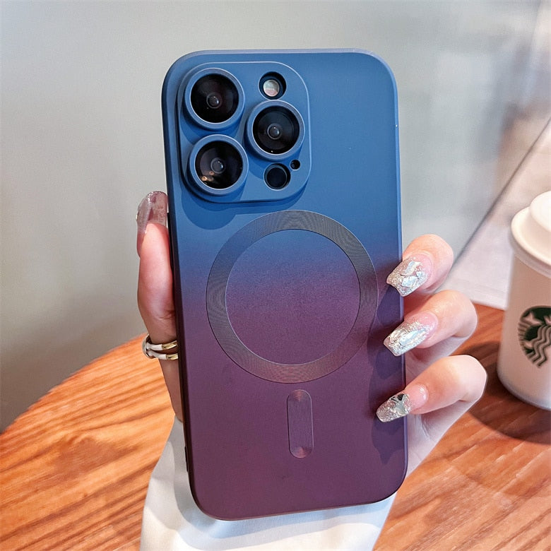 Luxury Gradient Color Liquid Silicone Case for iPhone 14 Pro Magsafe Cases Magnetic Charging Cover for iPhone 11 12 13 Pro Max