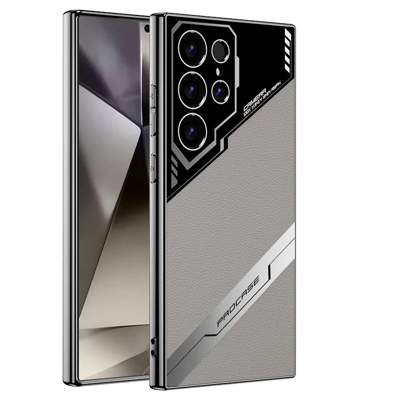 جراب هاتف Galaxy S25 Plus المصنوع من الجلد المطلي بالكهرباء S25 Ultra لهاتف Samsung Galaxy S25 S24 S23 Ultra غطاء واقٍ مقاوم للصدمات