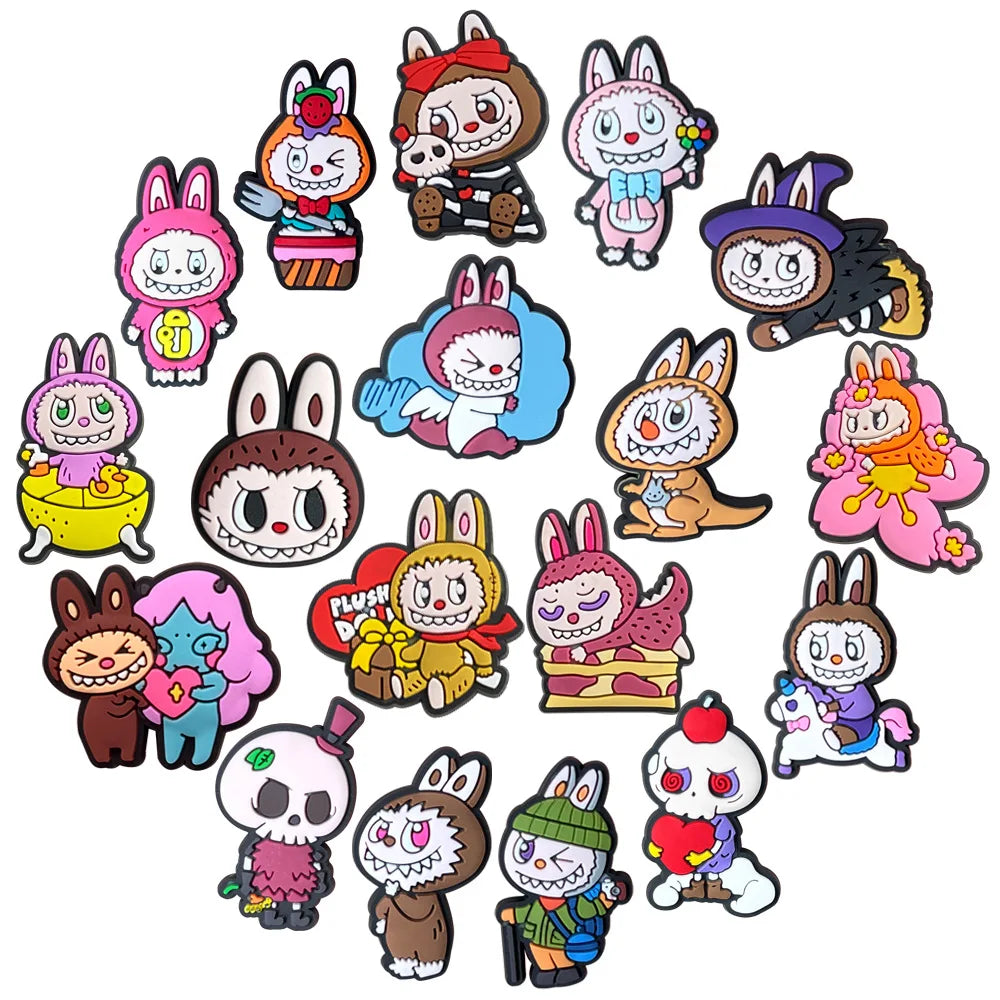 10pcs Labubu Shoe Flower Buckle for Men Women Anime Cartoon Cute Applique Boys Girls Shoes DIY Decorative Products Patch Toys
