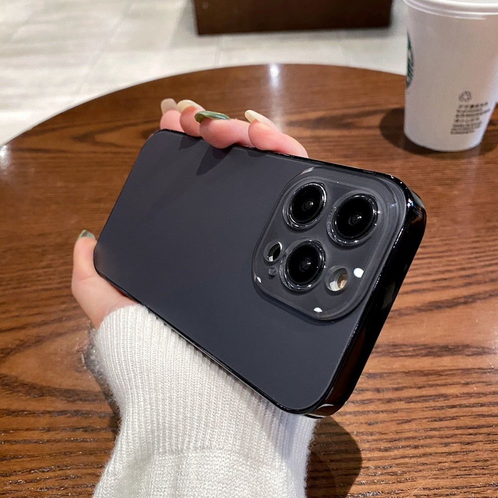 جراب Fashion AG رفيع غير لامع لهاتف iPhone 12 13 14 Pro Max iPhone 14Pro 13Pro 12ProMax، غطاء صلب مقاوم للصدمات مع نافذة كبيرة من الزجاج المقوى