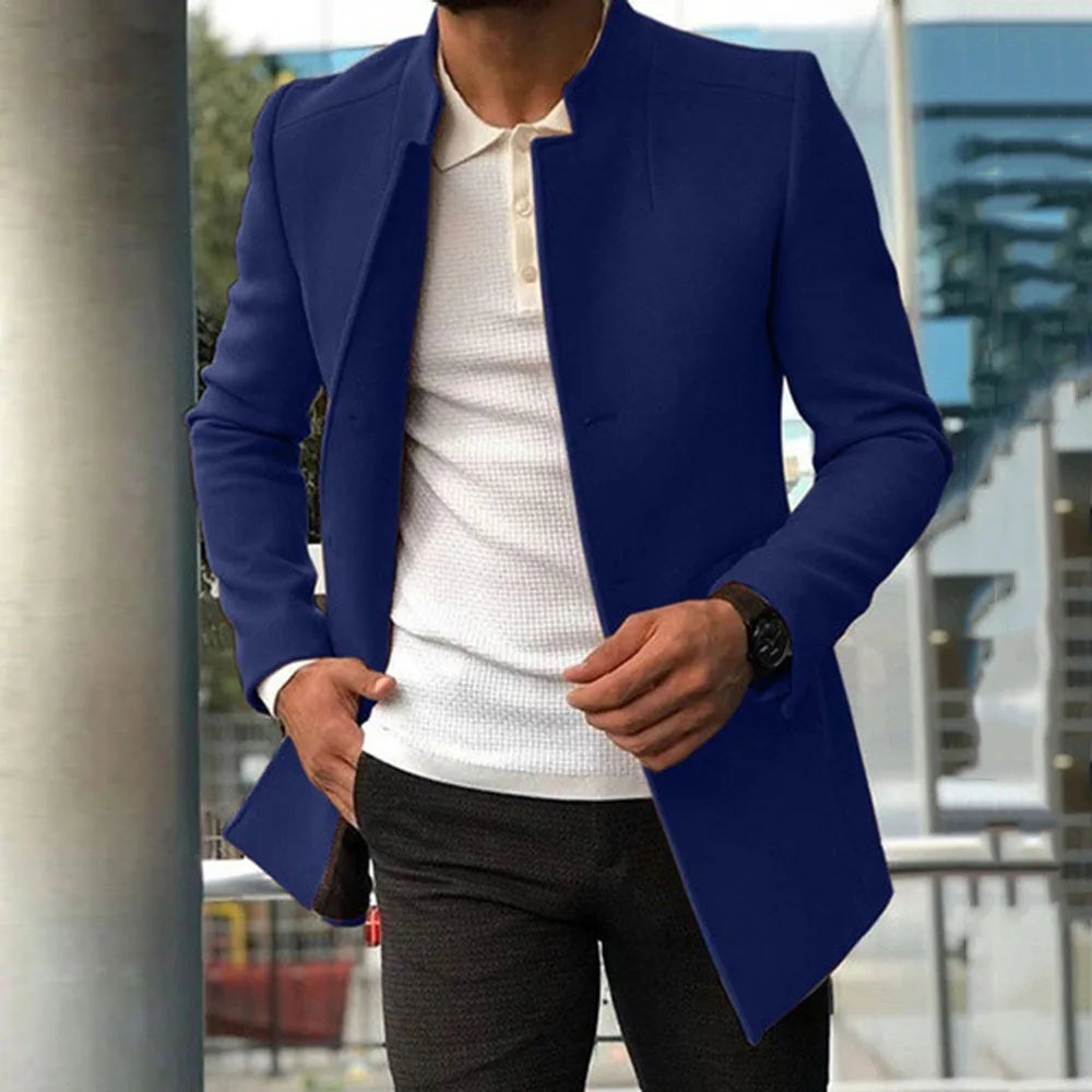 Autumn Winter Fashion Men's Woolen Coats Solid Color Single Breasted Lapel Long Coat Jacket Casual Overcoat Plus Size 5 Colors