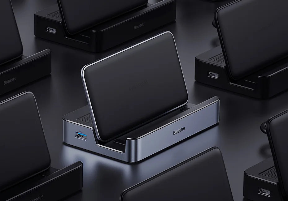 قاعدة توصيل Baseus USB C لجهاز Steam Deck Nintend Switch من النوع C إلى HDMI متوافقة مع 4K@60Hz RJ45 PD 100W Type C USB 3.0 Hub