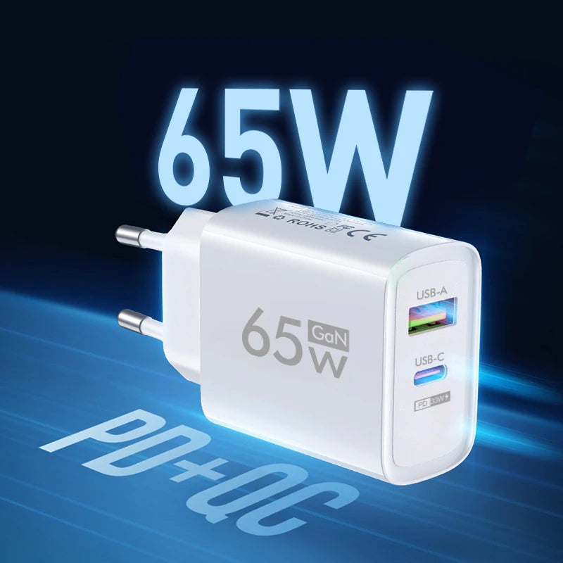 شاحن GAN 65W PD USB Type C شاحن سريع محول طاقة لهاتف iPhone 15 Xiaomi Huawei Samsung شاحن سريع للهاتف المحمول