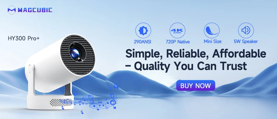 جهاز عرض Magcubic Ultra Short Throw HY450 مع خاصية الإزاحة التلقائية بدقة 8K و4K و1080P بمعيار 900ANSI BT5.4، وتركيز إلكتروني، وWiFi6، وAllwinnerH716، وصوت