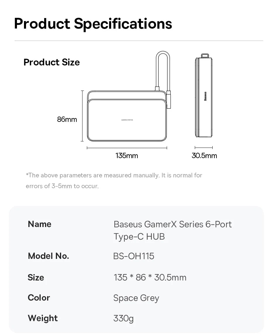 قاعدة توصيل Baseus USB C لجهاز Steam Deck Nintend Switch من النوع C إلى HDMI متوافقة مع 4K@60Hz RJ45 PD 100W Type C USB 3.0 Hub