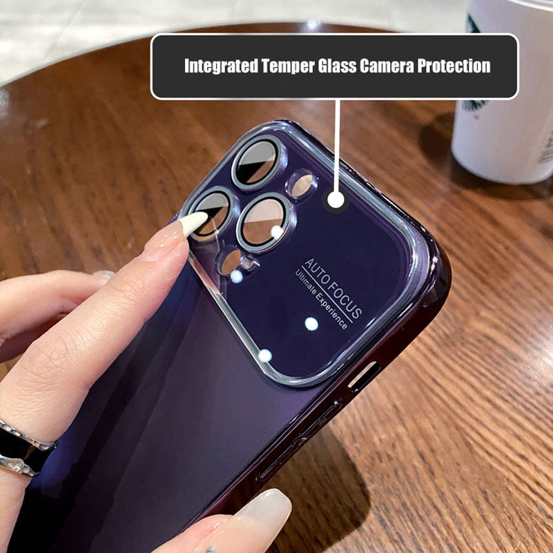 جراب Fashion AG رفيع غير لامع لهاتف iPhone 12 13 14 Pro Max iPhone 14Pro 13Pro 12ProMax، غطاء صلب مقاوم للصدمات مع نافذة كبيرة من الزجاج المقوى