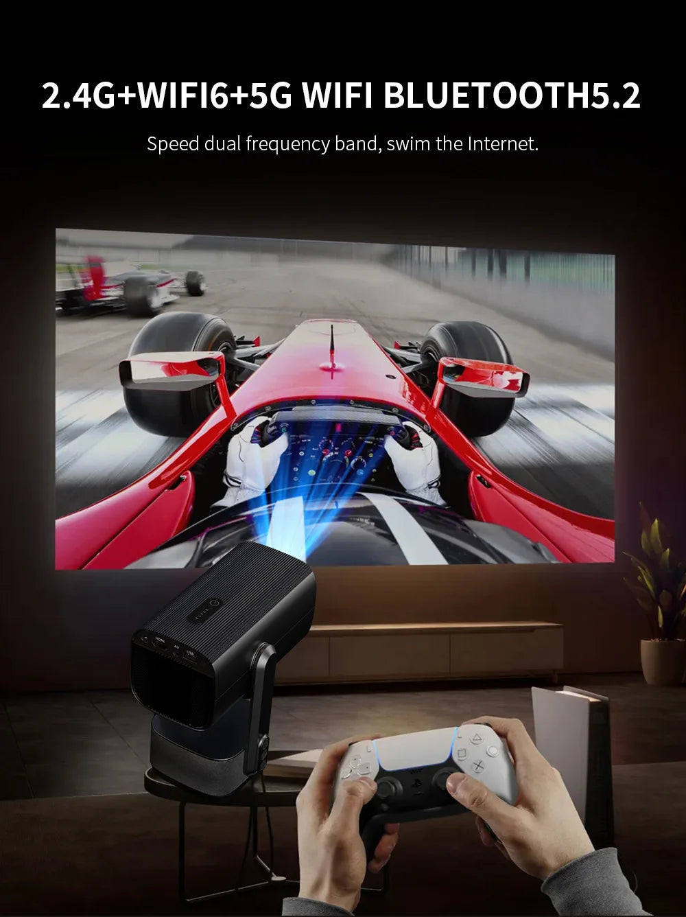 جهاز عرض Salange 4K K2 Smart Android11 مزود ببطارية مدمجة ومكبر صوت بلوتوث وWIFI Auto Focus Keystone Free-Style للأفلام الخارجية