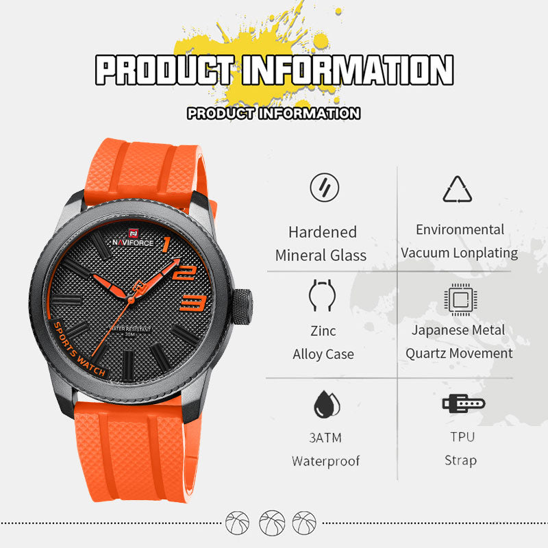ساعات كوارتز عصرية للرجال من NAVIFORCE بحزام من السيليكون بتصميم جديد وعصري مقاومة للماء للرجال