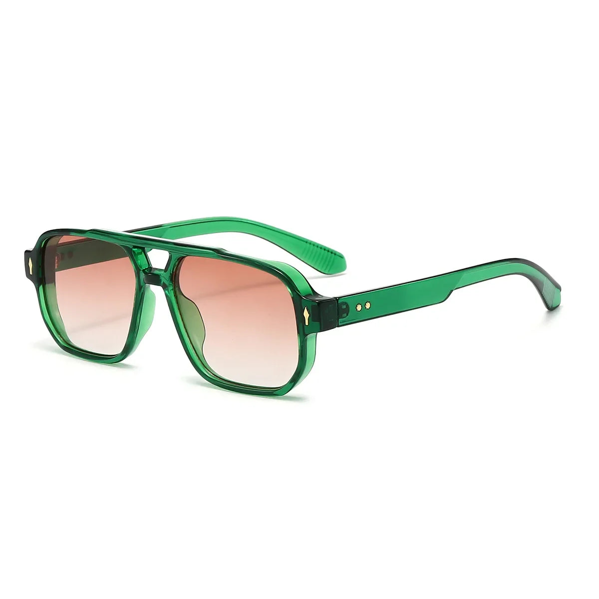 JNPCXI Vintage Double Bridges Men Square Sunglasses Fashion Green Ocean Lens UV400 Eyewear Women Trending Rivets Sun Glasses