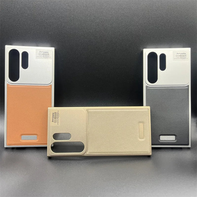 جراب هاتف مغناطيسي معدني فاخر من الجلد لهاتف Samsung Galaxy S25 S24 S23 Ultra مزود بشحن لاسلكي وغطاء عطري من سبائك الألومنيوم