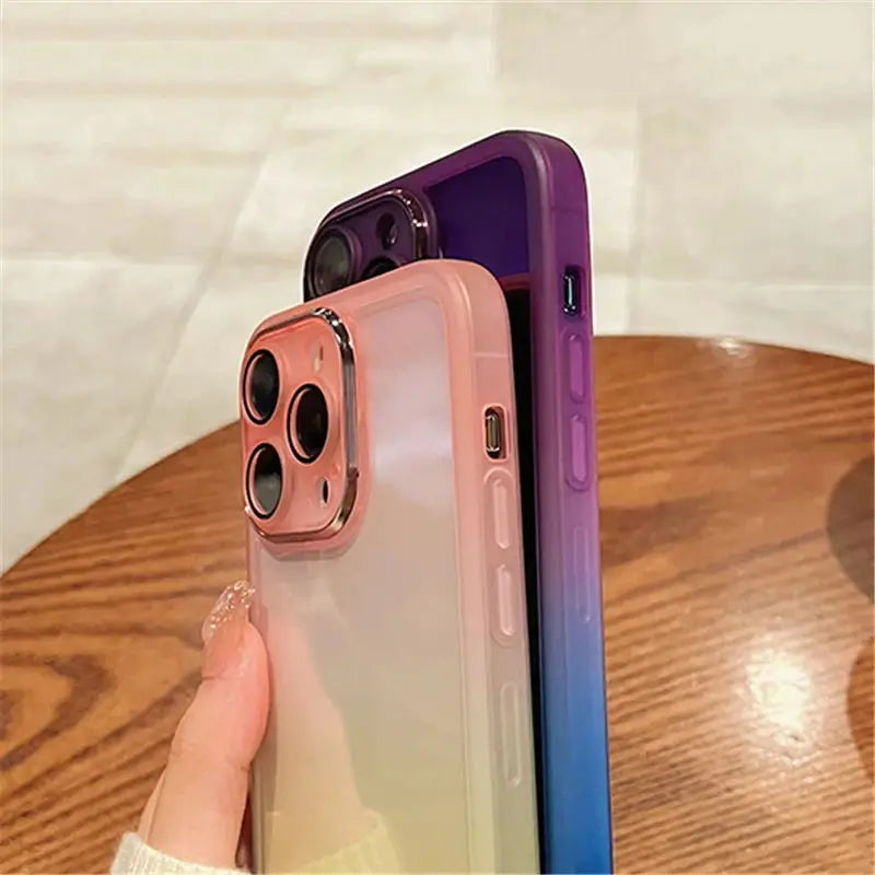 جراب هاتف شفاف فاخر بألوان قوس قزح متدرجة لهاتف iPhone 16 Pro Max 15 14 13 12 11 X XR XS Plus غطاء حماية للكاميرا مقاوم للصدمات
