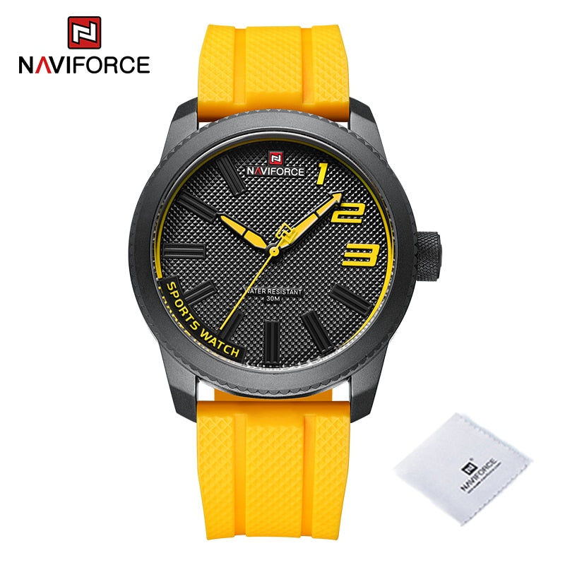 ساعات كوارتز عصرية للرجال من NAVIFORCE بحزام من السيليكون بتصميم جديد وعصري مقاومة للماء للرجال