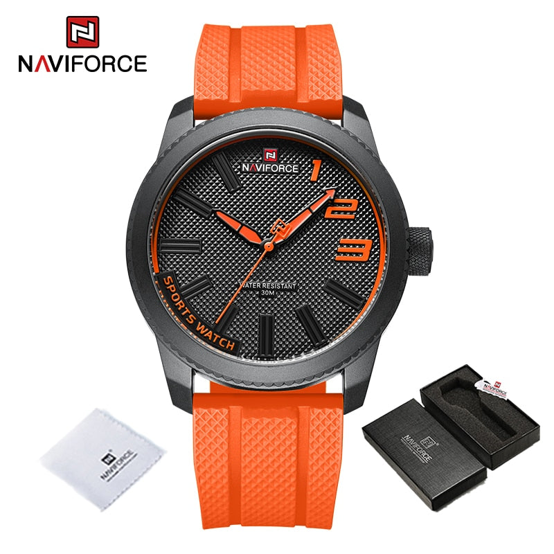 ساعات كوارتز عصرية للرجال من NAVIFORCE بحزام من السيليكون بتصميم جديد وعصري مقاومة للماء للرجال