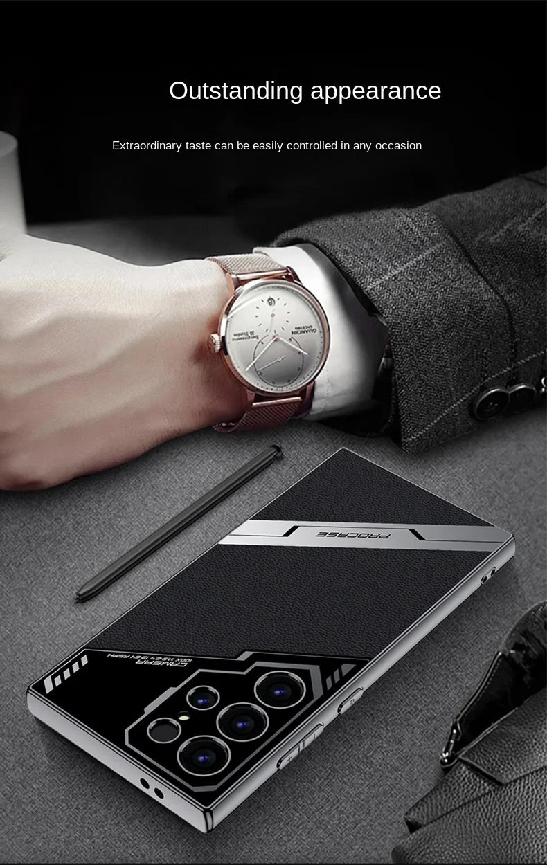 جراب هاتف Galaxy S25 Plus المصنوع من الجلد المطلي بالكهرباء S25 Ultra لهاتف Samsung Galaxy S25 S24 S23 Ultra غطاء واقٍ مقاوم للصدمات