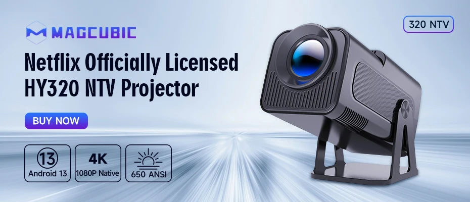 جهاز عرض Magcubic Ultra Short Throw HY450 مع خاصية الإزاحة التلقائية بدقة 8K و4K و1080P بمعيار 900ANSI BT5.4، وتركيز إلكتروني، وWiFi6، وAllwinnerH716، وصوت