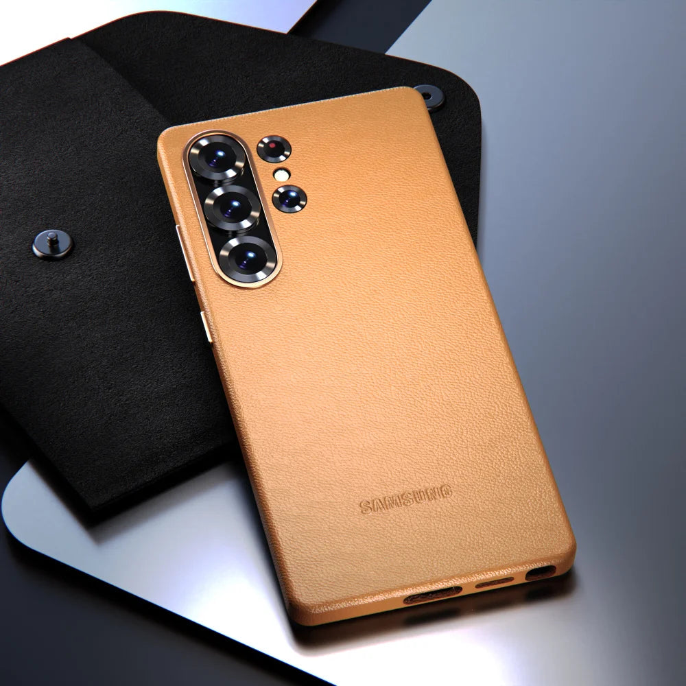 جراب جلدي مقاوم للصدمات من جلد الغنم لهاتف Samsung Galaxy S25 Ultra Plus، غطاء خلفي واقٍ لهاتف S25Ultra S25Plus S25