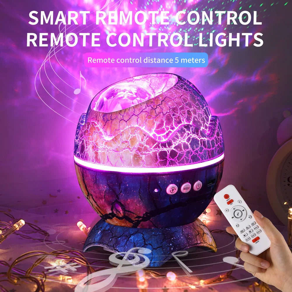 مصباح بيض تنين LED على شكل بيض ديناصور وقشرة مجرة مرصعة بالنجوم وجهاز عرض متوافق مع البلوتوث وجهاز تحكم عن بعد وأضواء ليلية هدية للأطفال