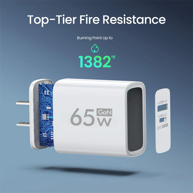 شاحن GAN 65W PD USB Type C شاحن سريع محول طاقة لهاتف iPhone 15 Xiaomi Huawei Samsung شاحن سريع للهاتف المحمول