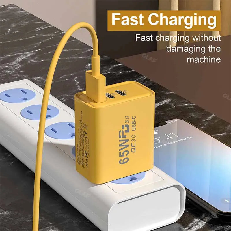 شاحن PD 65 وات USB C سريع الشحن 3.0 محول شاحن من النوع C لهاتف iPhone 14 13 12 Xiaomi Samsung شاحن حائط USB C