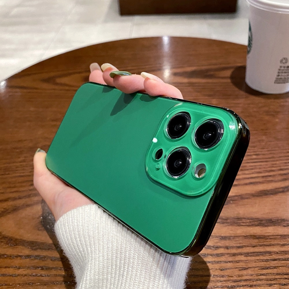 جراب Fashion AG رفيع غير لامع لهاتف iPhone 12 13 14 Pro Max iPhone 14Pro 13Pro 12ProMax، غطاء صلب مقاوم للصدمات مع نافذة كبيرة من الزجاج المقوى
