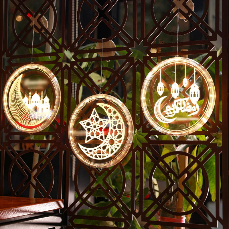 16 سم عيد مبارك ضوء القمر نجمة LED ديكور رمضان للمنزل نافذة حفلة إسلامية مسلم كريم ضوء الليل (بدون بطارية)