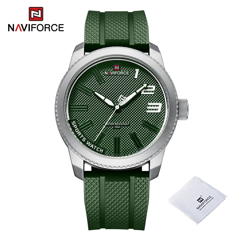 ساعات كوارتز عصرية للرجال من NAVIFORCE بحزام من السيليكون بتصميم جديد وعصري مقاومة للماء للرجال