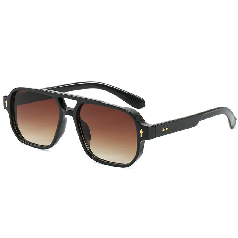 JNPCXI Vintage Double Bridges Men Square Sunglasses Fashion Green Ocean Lens UV400 Eyewear Women Trending Rivets Sun Glasses