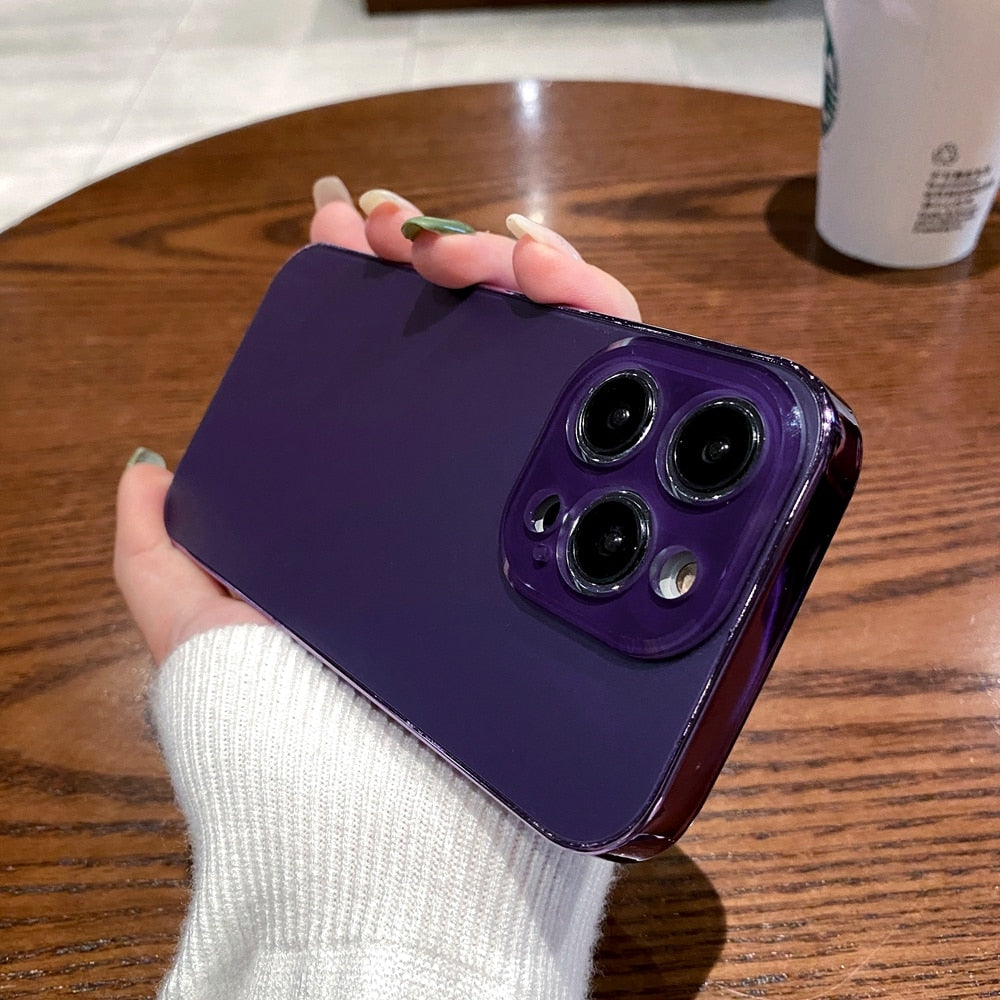 جراب Fashion AG رفيع غير لامع لهاتف iPhone 12 13 14 Pro Max iPhone 14Pro 13Pro 12ProMax، غطاء صلب مقاوم للصدمات مع نافذة كبيرة من الزجاج المقوى