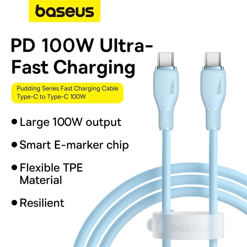 كابل Baseus PD 100W USB C لهاتف iPhone 15 كابل شحن سريع لهاتف Samsung Xiaomi Huawei Macbook كابل شحن سلكي ناعم من مادة TPE