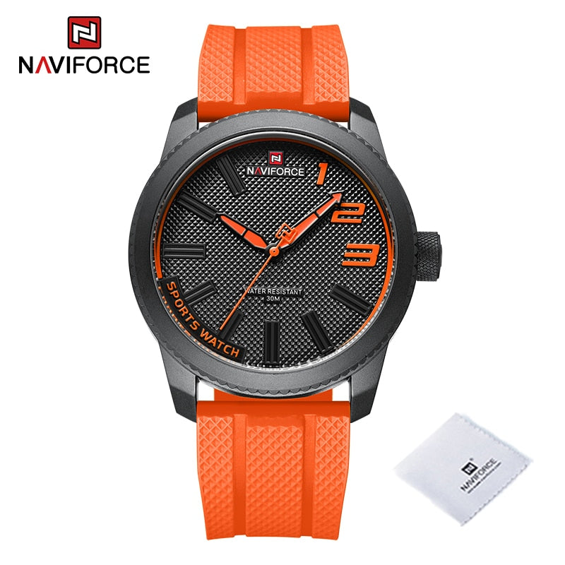ساعات كوارتز عصرية للرجال من NAVIFORCE بحزام من السيليكون بتصميم جديد وعصري مقاومة للماء للرجال