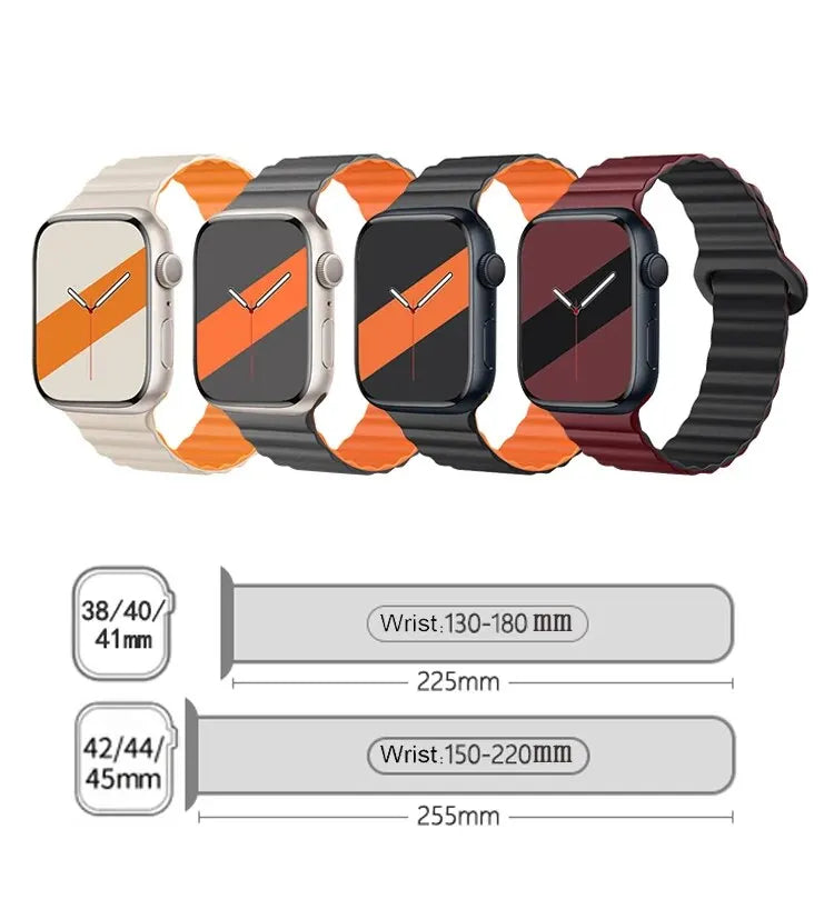 حزام مغناطيسي لساعة Apple Watch مقاس 44 مم و40 مم و45 مم و41 مم و49 مم و38 مم و42 مم سوار سيليكون لسلسلة iWatch 8 SE 6 7 8 9 Ultra 2