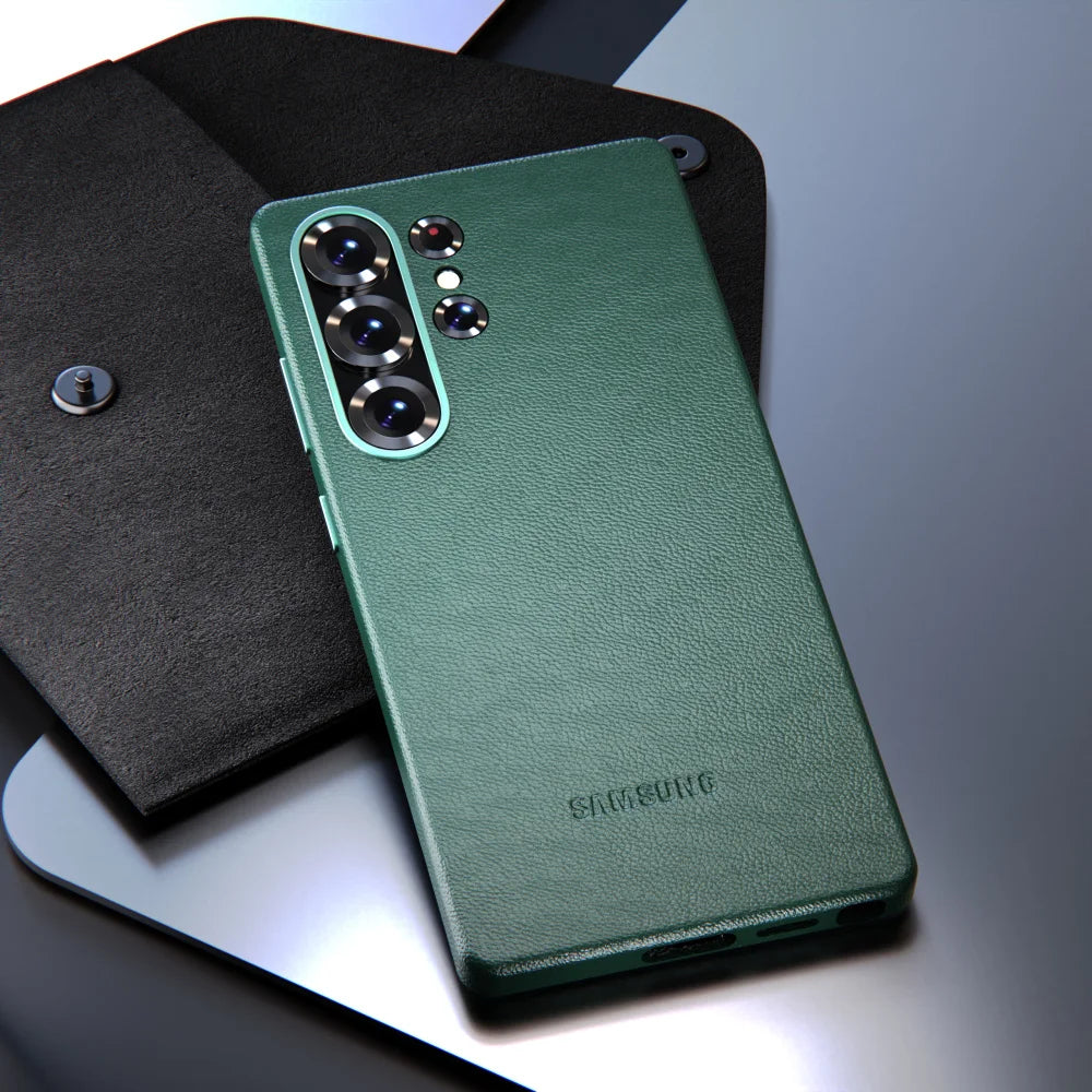 جراب جلدي مقاوم للصدمات من جلد الغنم لهاتف Samsung Galaxy S25 Ultra Plus، غطاء خلفي واقٍ لهاتف S25Ultra S25Plus S25