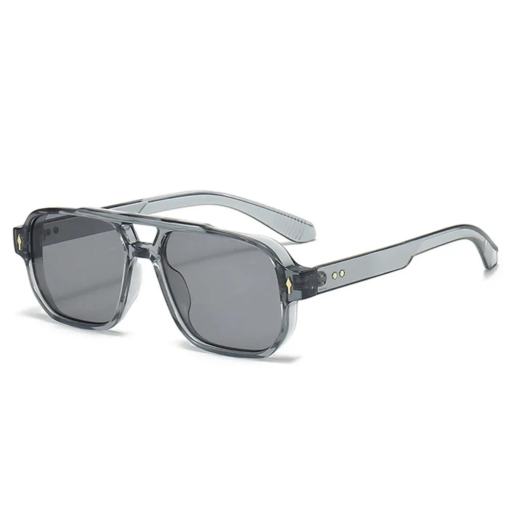 JNPCXI Vintage Double Bridges Men Square Sunglasses Fashion Green Ocean Lens UV400 Eyewear Women Trending Rivets Sun Glasses