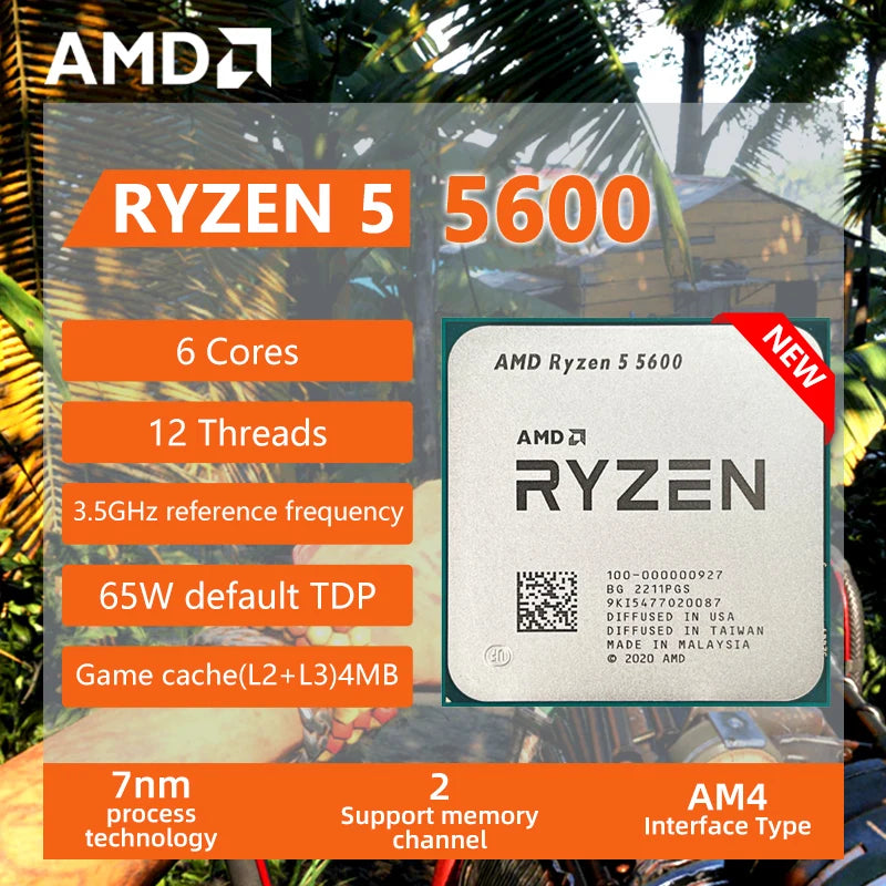 معالج وحدة المعالجة المركزية AMD R5 5600 Ryzen 5 5600 الجديد بسرعة 3.5 جيجاهرتز سداسي النواة و12 خيطًا 7NM L3=32M 100-000000927 مقبس AM4