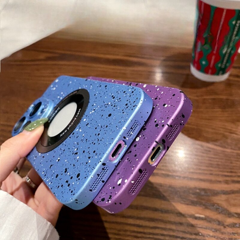 جراب مغناطيسي فاخر من مادة البولي كربونات الصلبة بنقاط الموجة لهاتف iPhone 12 13 14 Pro Max جراب Magsafe لهاتف iPhone 14 Plus مع فتحة شعار