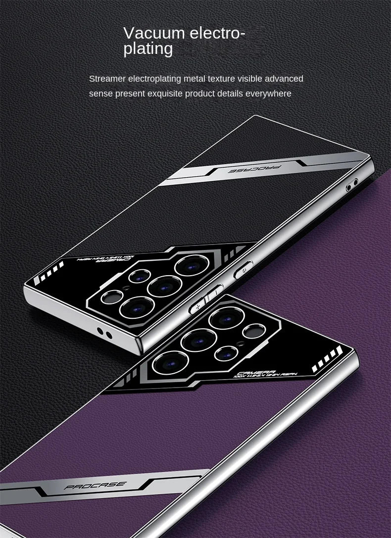 جراب هاتف Galaxy S25 Plus المصنوع من الجلد المطلي بالكهرباء S25 Ultra لهاتف Samsung Galaxy S25 S24 S23 Ultra غطاء واقٍ مقاوم للصدمات
