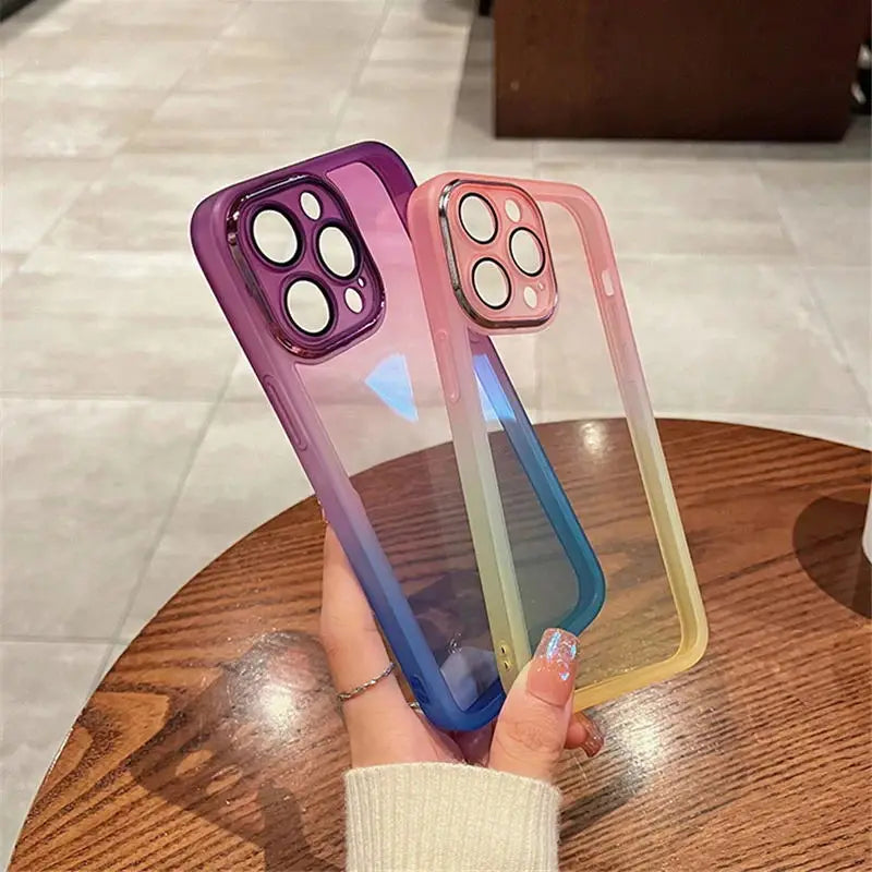 جراب هاتف شفاف فاخر بألوان قوس قزح متدرجة لهاتف iPhone 16 Pro Max 15 14 13 12 11 X XR XS Plus غطاء حماية للكاميرا مقاوم للصدمات