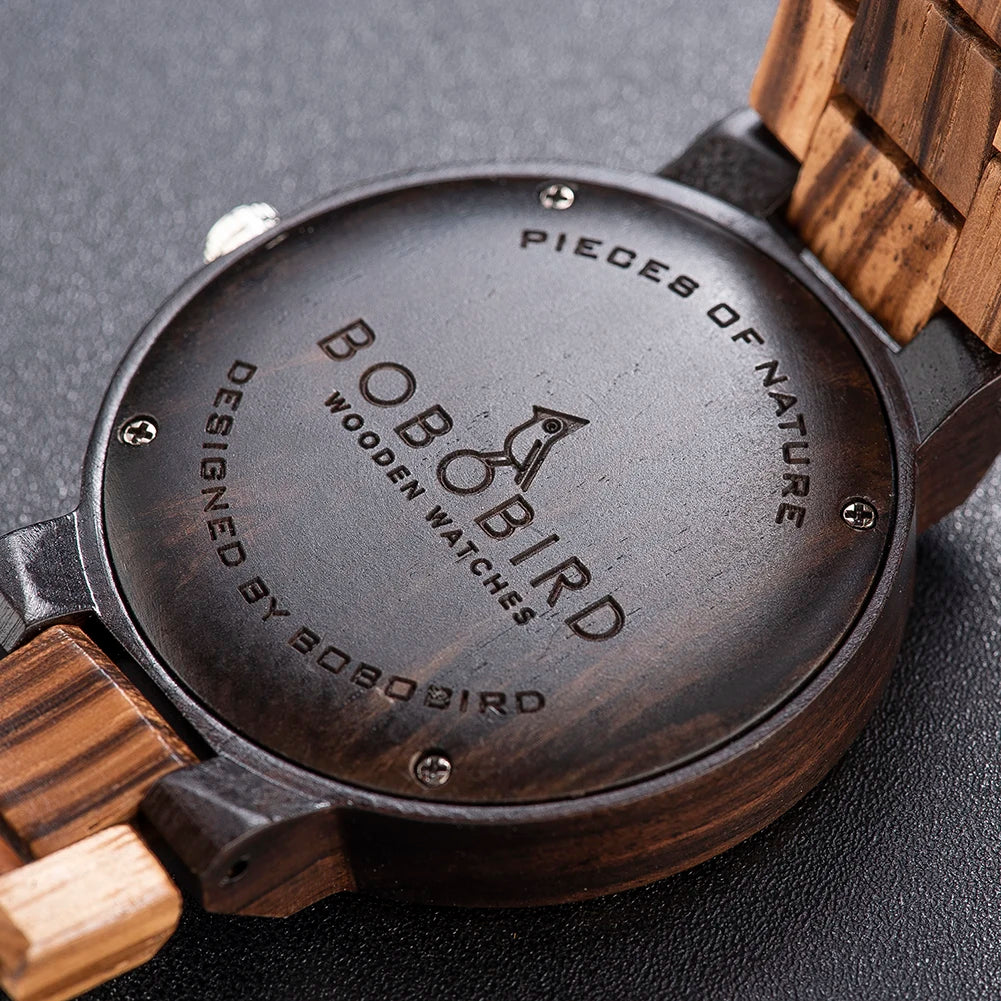 ساعة كوارتز رجالية بسيطة وعصرية جديدة من الخشب للزوجين من BOBOBIRD أفضل ساعات العلامة التجارية مع عرض تاريخ الأسبوع وصندوق هدايا فريد مخصص