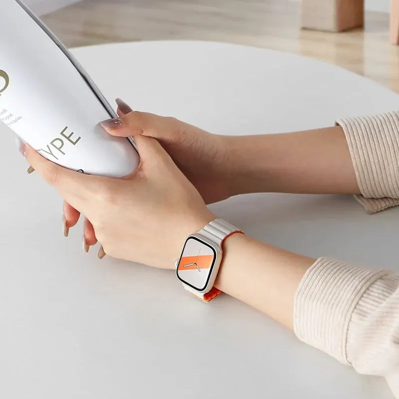 حزام مغناطيسي لساعة Apple Watch مقاس 44 مم و40 مم و45 مم و41 مم و49 مم و38 مم و42 مم سوار سيليكون لسلسلة iWatch 8 SE 6 7 8 9 Ultra 2