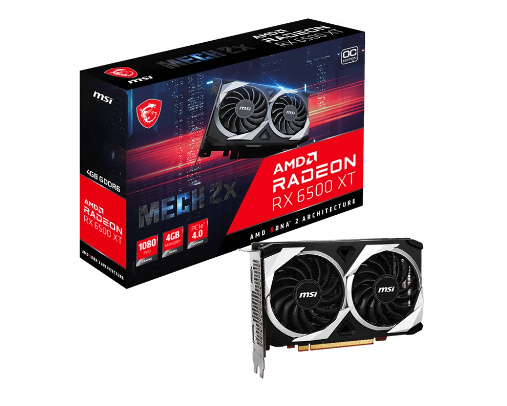 MSI New Radeon RX 6500 XT MECH 2X 4G OC Graphics Card 18000MHz GDDR6 64-bit 6nm AMD RX6500XT 4GB Video Card placa de vídeo