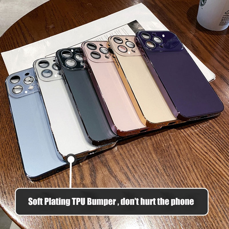 جراب Fashion AG رفيع غير لامع لهاتف iPhone 12 13 14 Pro Max iPhone 14Pro 13Pro 12ProMax، غطاء صلب مقاوم للصدمات مع نافذة كبيرة من الزجاج المقوى