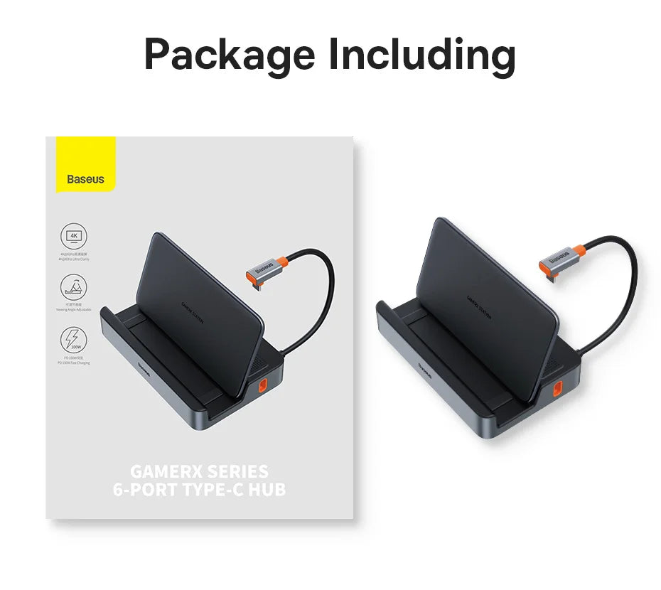 قاعدة توصيل Baseus USB C لجهاز Steam Deck Nintend Switch من النوع C إلى HDMI متوافقة مع 4K@60Hz RJ45 PD 100W Type C USB 3.0 Hub