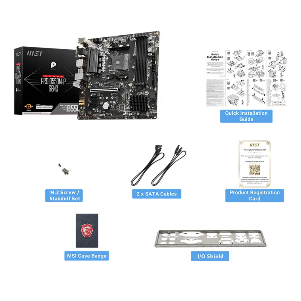 لوحة أم MSI PRO B550M-P GEN3 للألعاب من AMD AM4 DDR4 M.2 تدعم وحدة المعالجة المركزية Ryzen وسلسلة R3 وR5 وR7 ولوحة أم للكمبيوتر المكتبي من سلسلة 5000 و3000