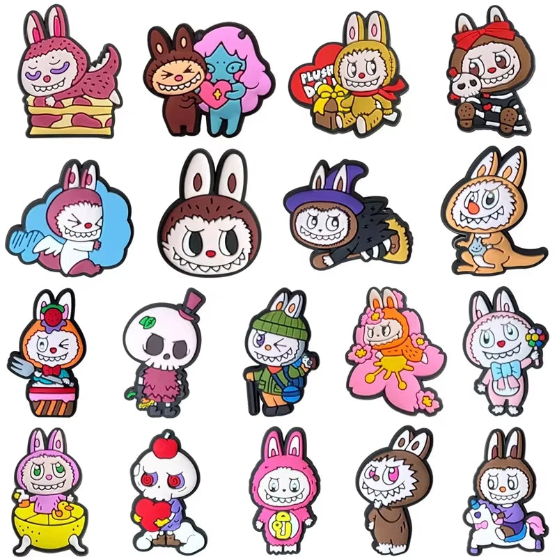 10pcs Labubu Shoe Flower Buckle for Men Women Anime Cartoon Cute Applique Boys Girls Shoes DIY Decorative Products Patch Toys
