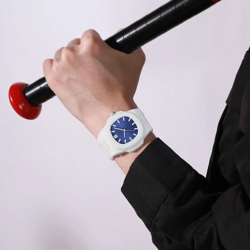 ساعة يد رجالية نسائية كلاسيكية بسيطة من Orologio باللونين الأسود والأبيض وحزام من السيليكون Reloj Mujer كوارتز ساعة يد للرجال والنساء