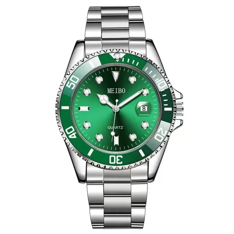 ساعة رجالية Green Water Ghost Calendar Watch عالية الجودة بسيطة وعصرية من الفولاذ المقاوم للصدأ ساعة رياضية للطلاب